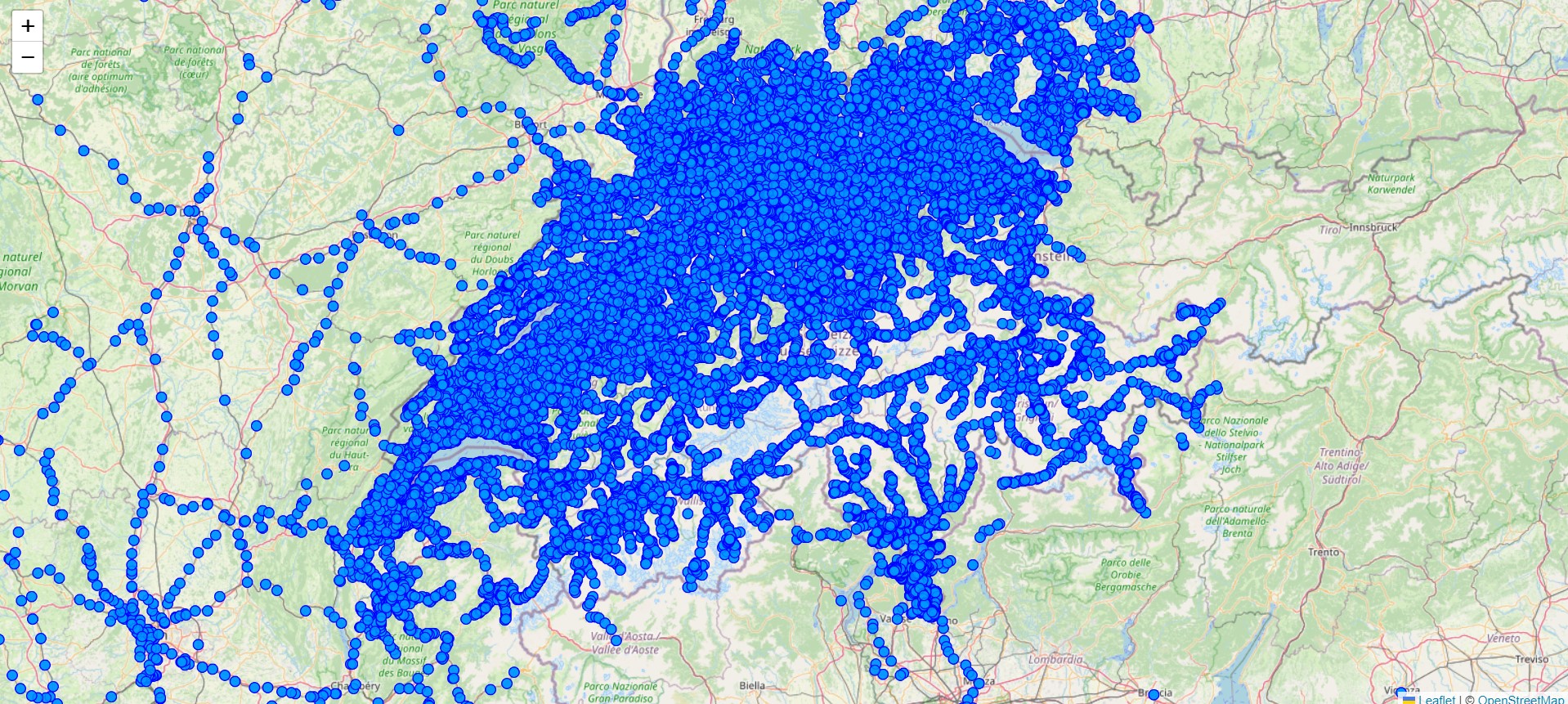 Map of GTFS stops