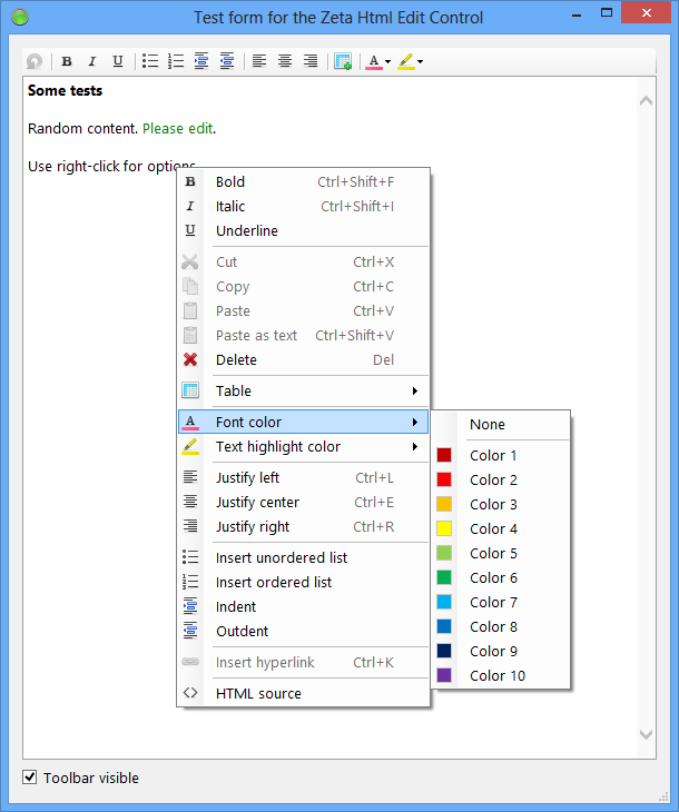 Screenshot of Zeta Html Edit Control