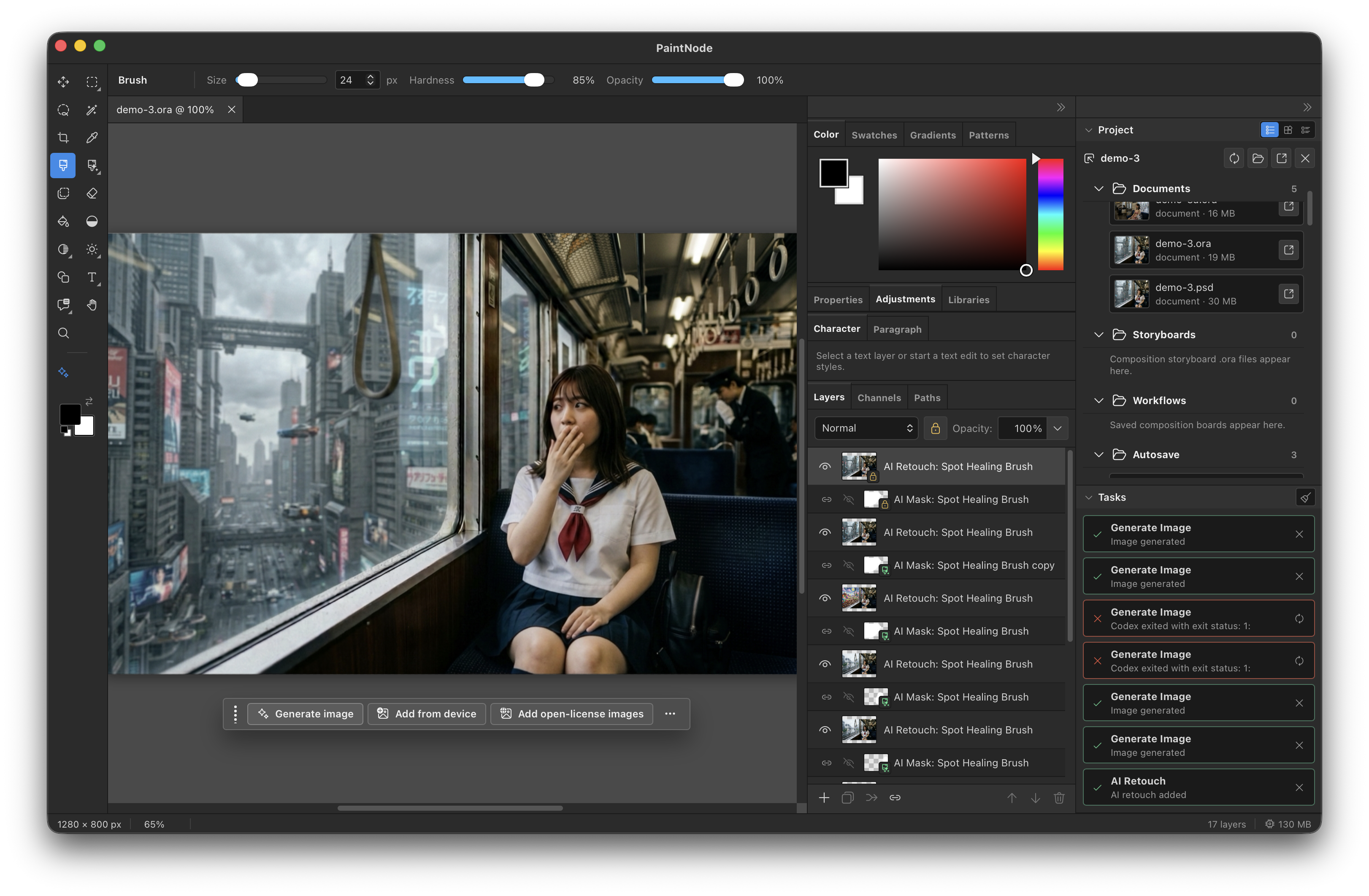 PaintNode editor showing a layered raster image project