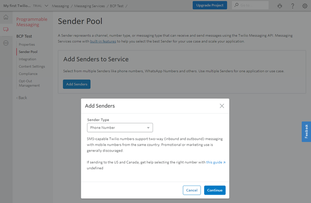 twilio-add-senders