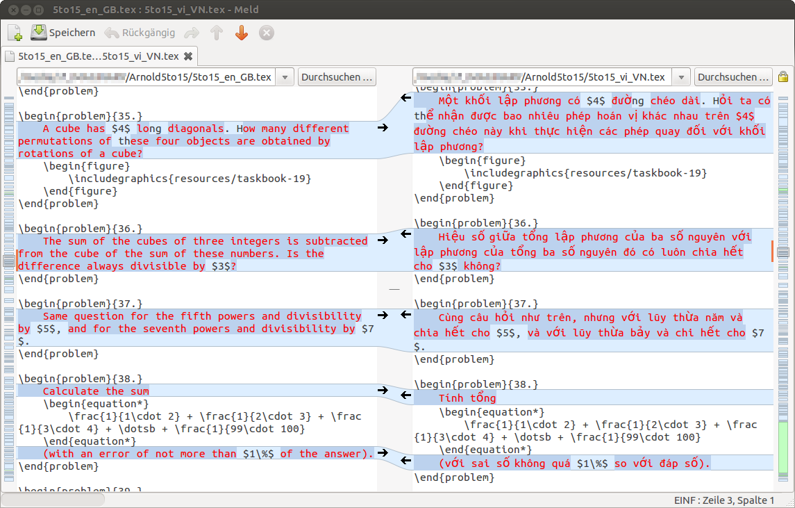 Side-by-side editing using meld