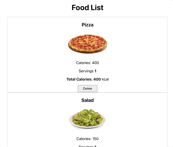 list of FoodBox components example