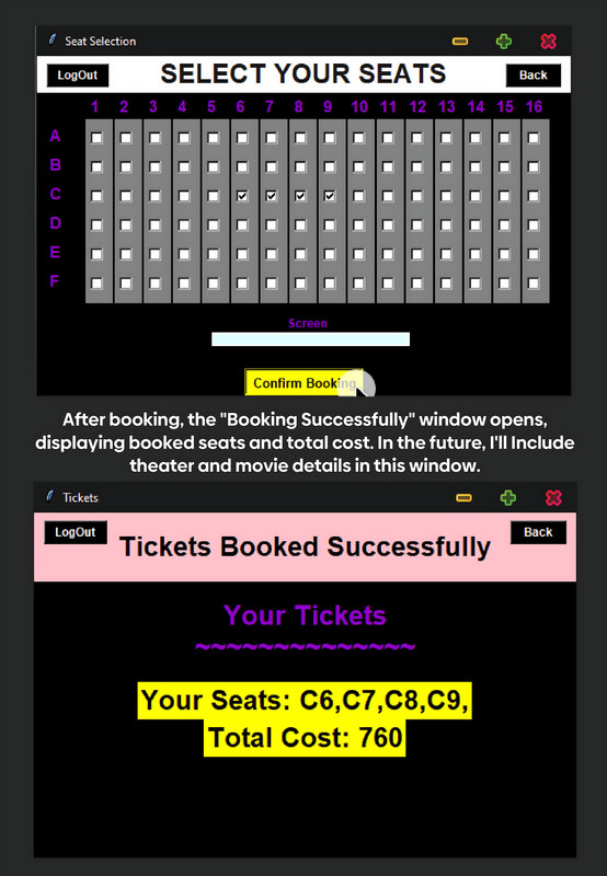 Seat Selection & Ticket Booked Succefully window window