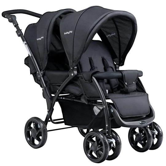 foldable-lightweight-front-back-seats-double-baby-stroller-black-1