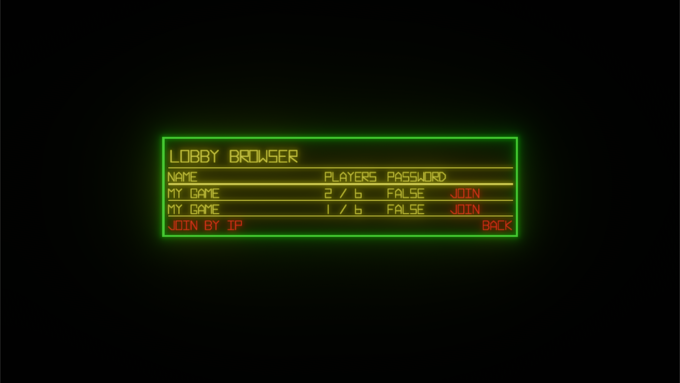 lobby menu with neon colors