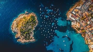 Aerial view of the island Pantaleu near Sant Elm, Mallorca, Spain (© Dimitri Weber/Amazing Aerial Agency)