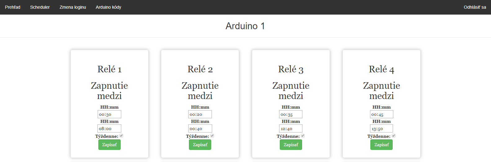 Týždenné relé cez Arduino - webaplikácia