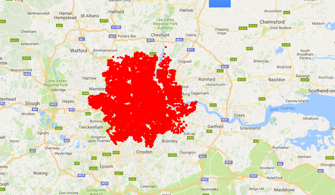 location of listings plotted on Google Maps