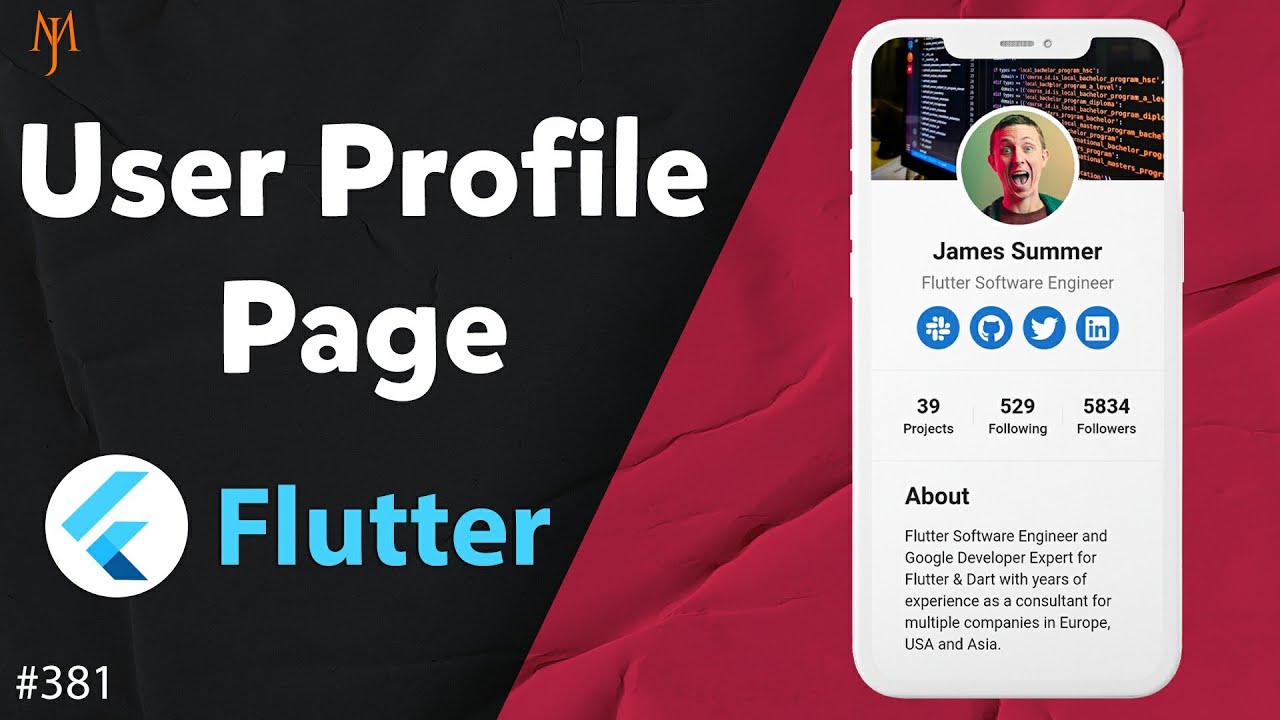 Flutter Tutorial - User Profile Page UI With Profile Picture [2021] CircleAvatar, Stack, Positioned YouTube video