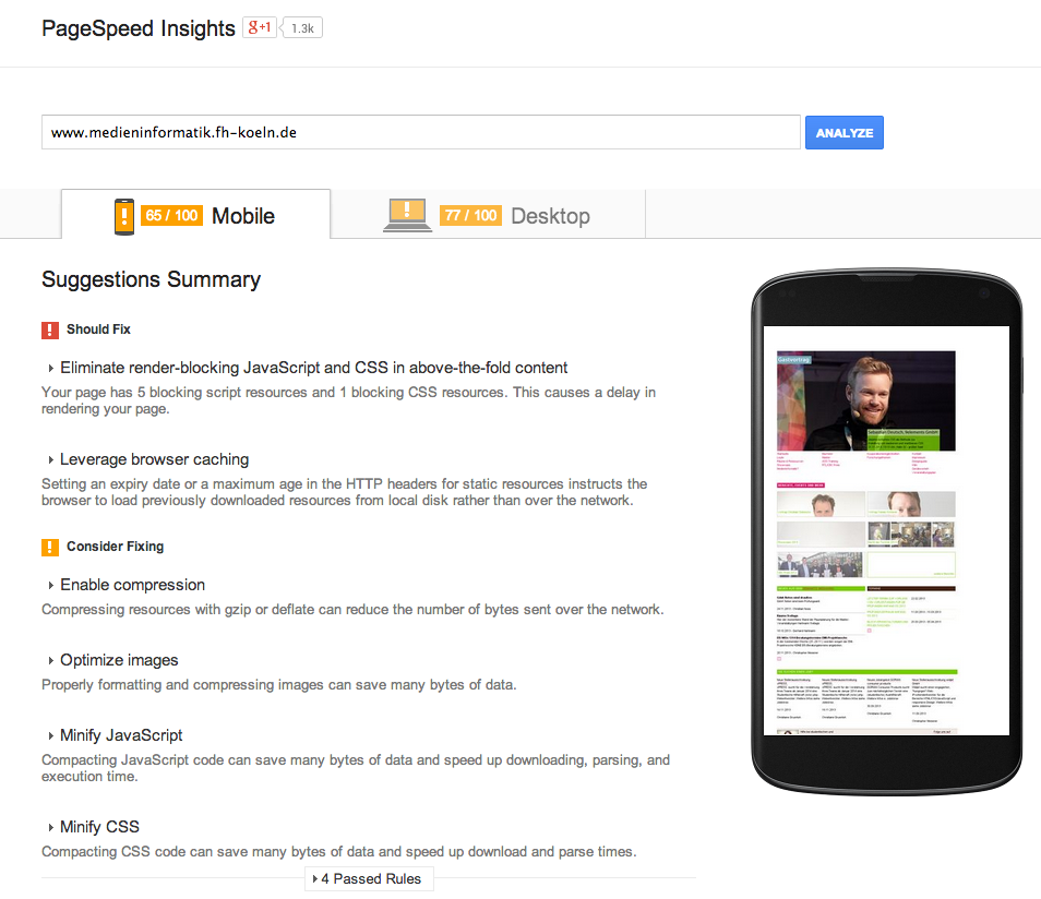 PageSpeed Analyse