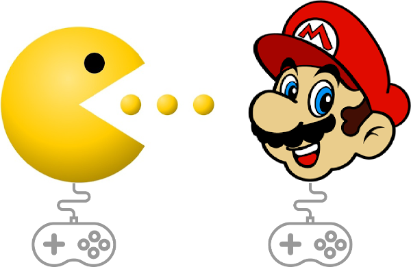 Controlling classic video game characters Mario and Pacman