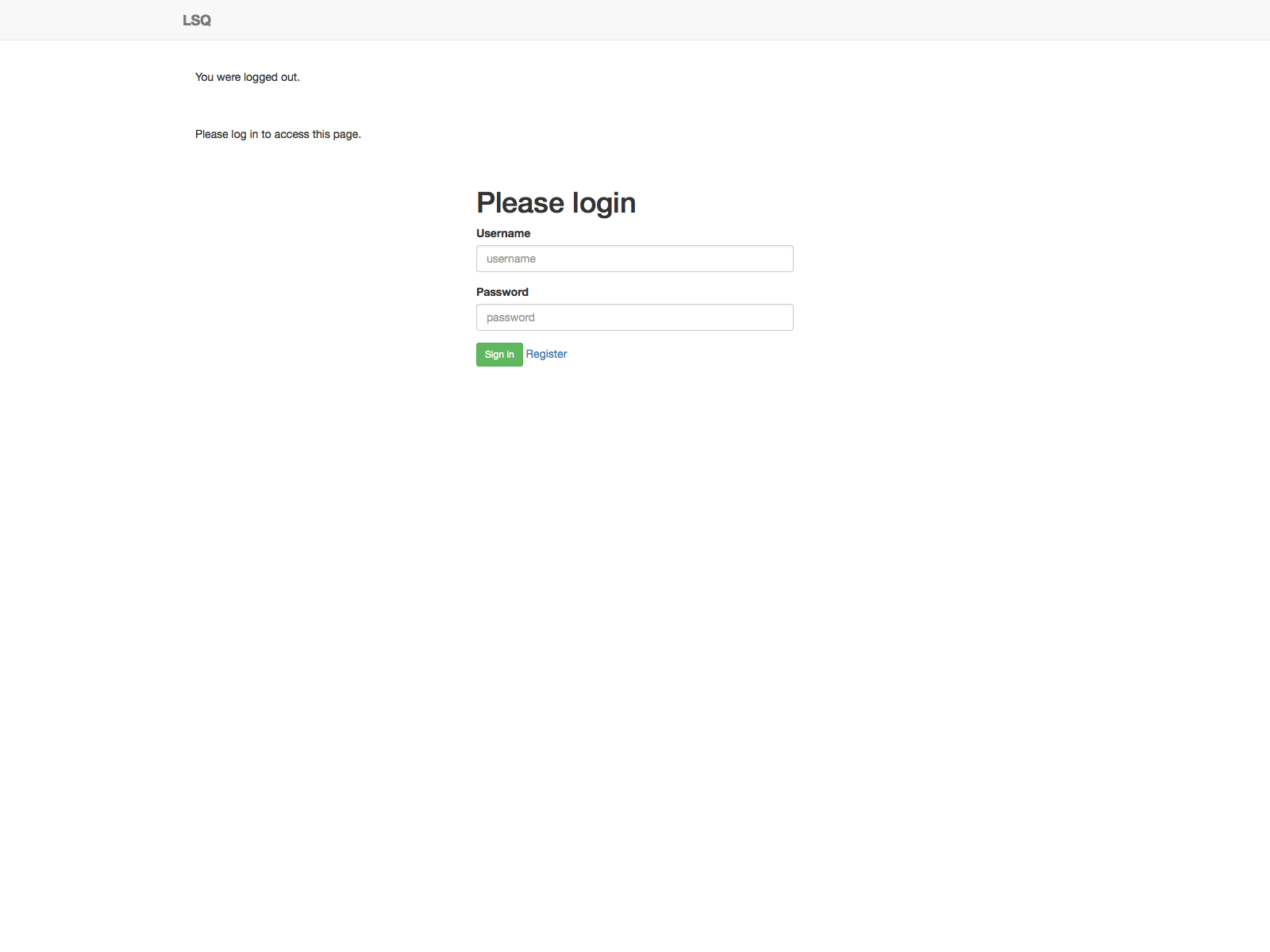 Login page