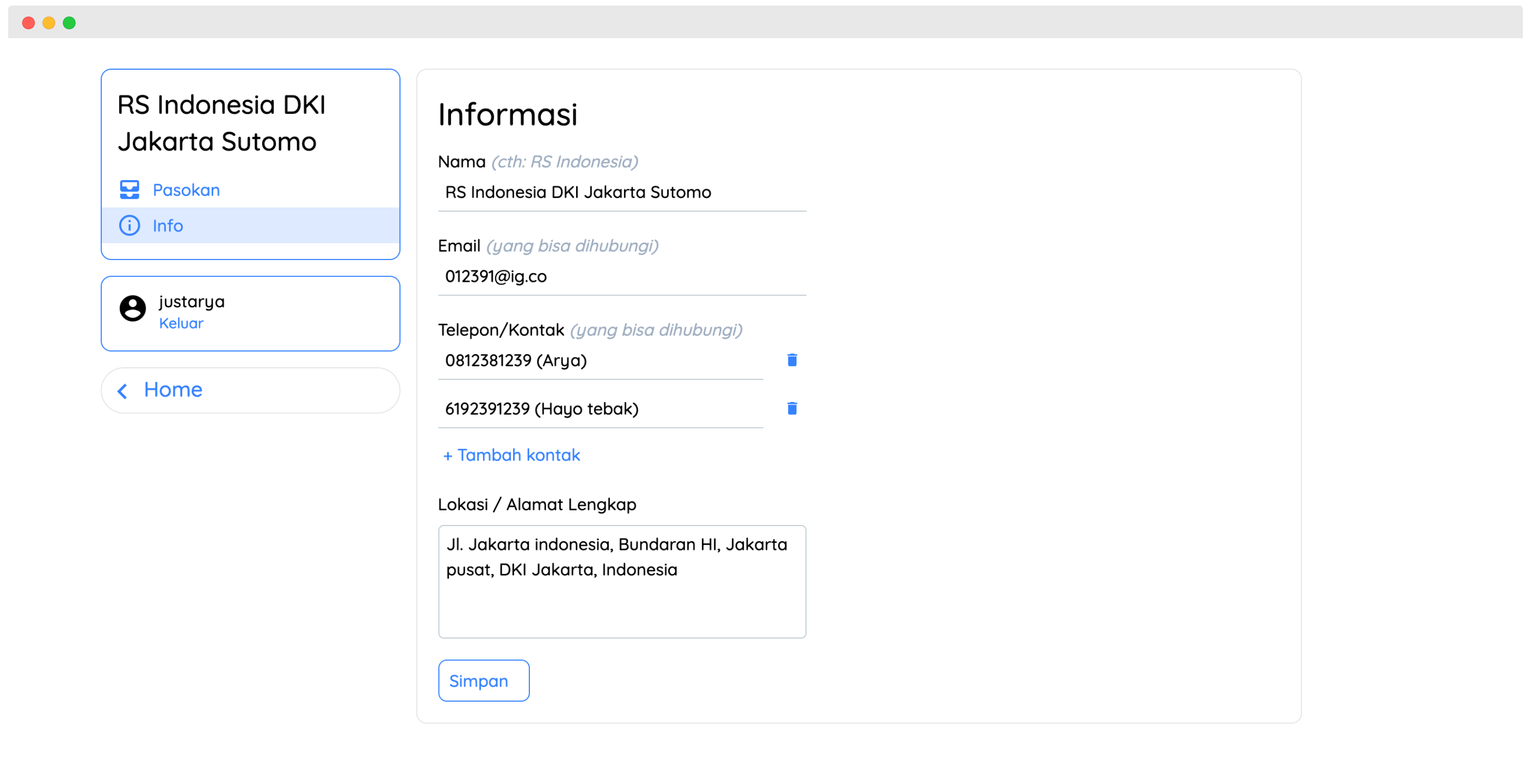 Dashboard Rumah Sakit - Info