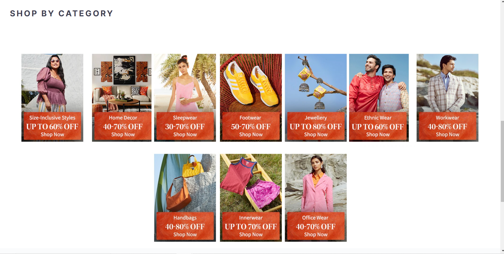 myntra.com UI Clone Categories Section Oneview