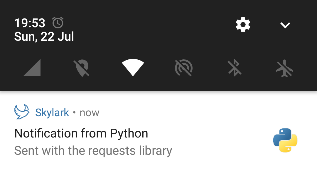 Screenshot of Python notification