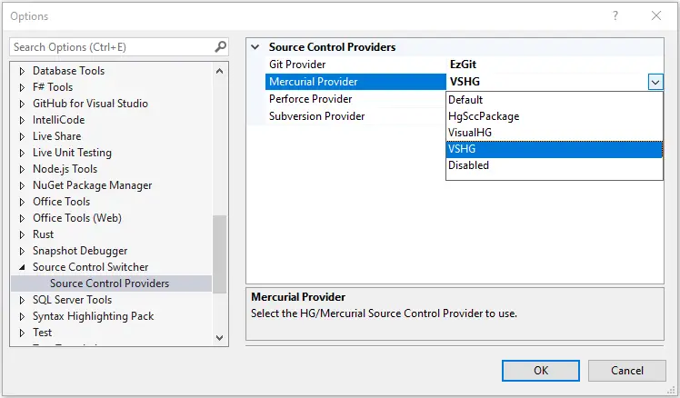 Source Control Switcher - Options Screenshot