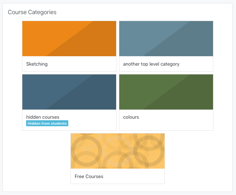 Category Tiles block shown in Boost theme - Moodle 3.8.3