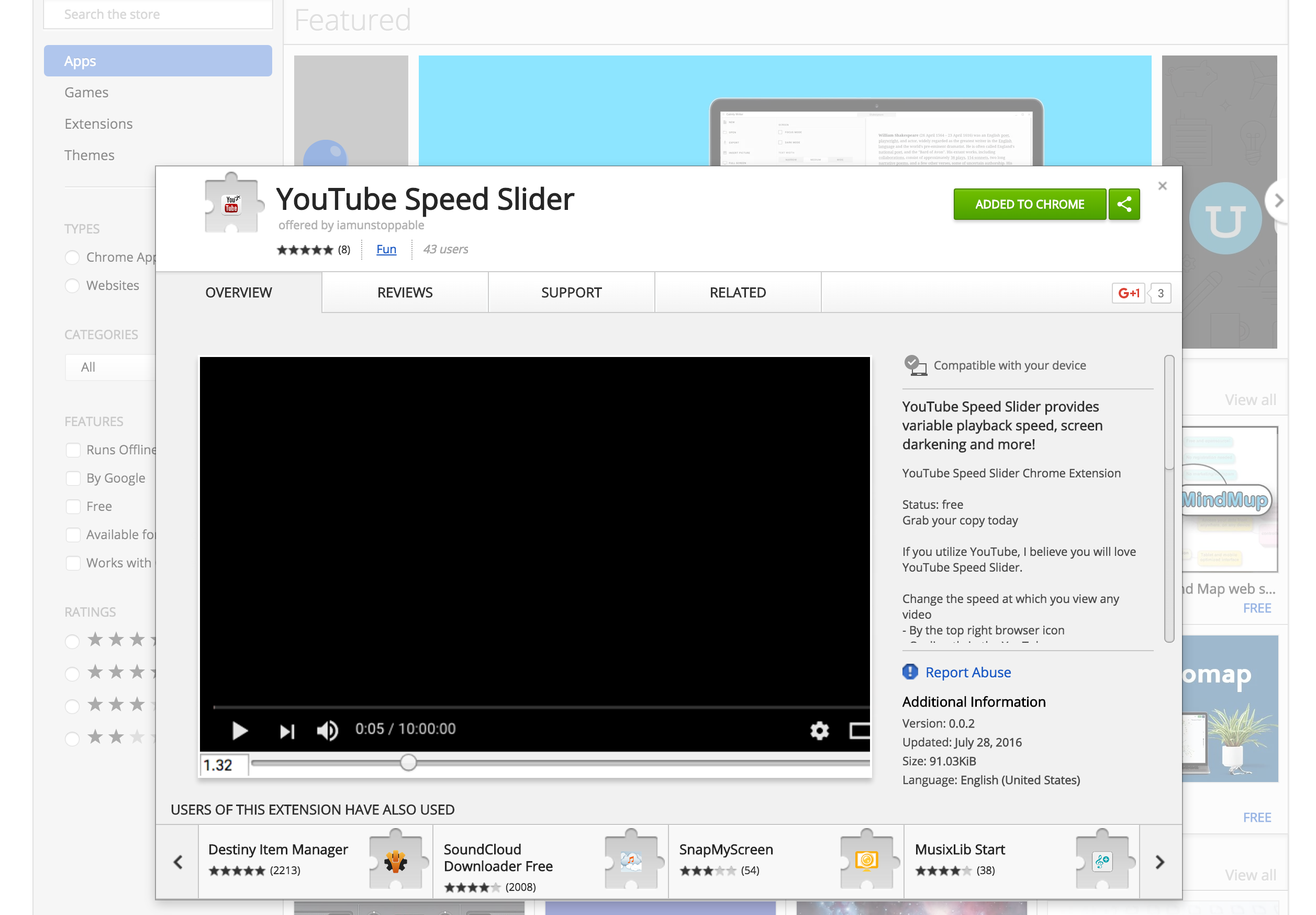 YouTube Speed Slider provides variable playback speed, screen darkening and more!