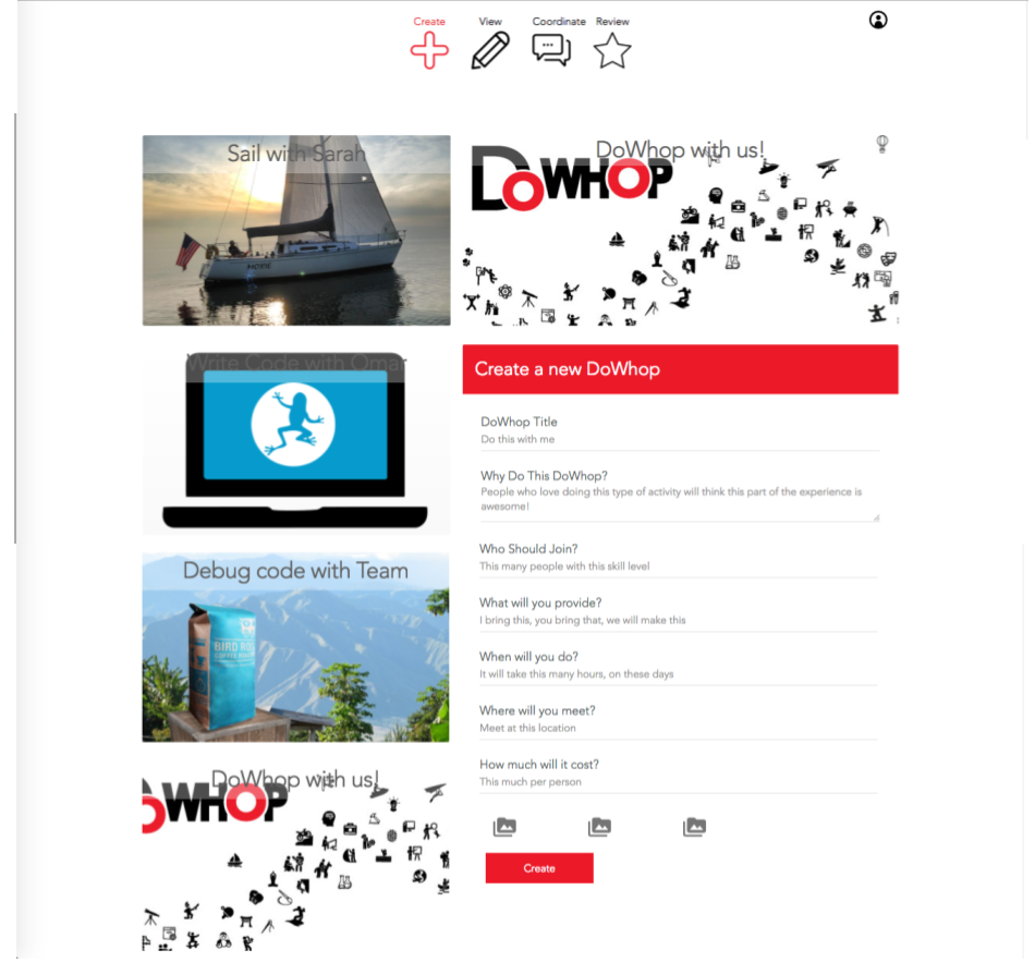 The home page for DoWhop creation