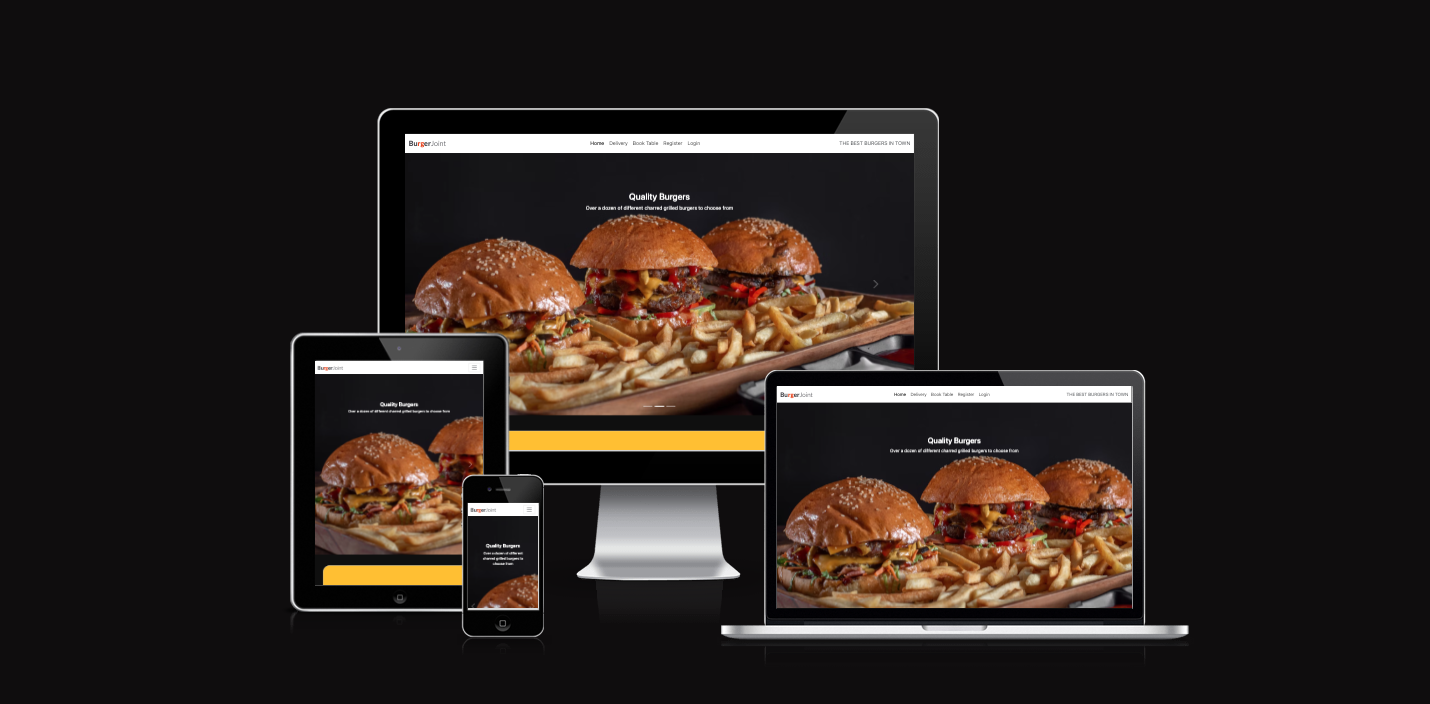 image of the Burger Joint website home page on all devices