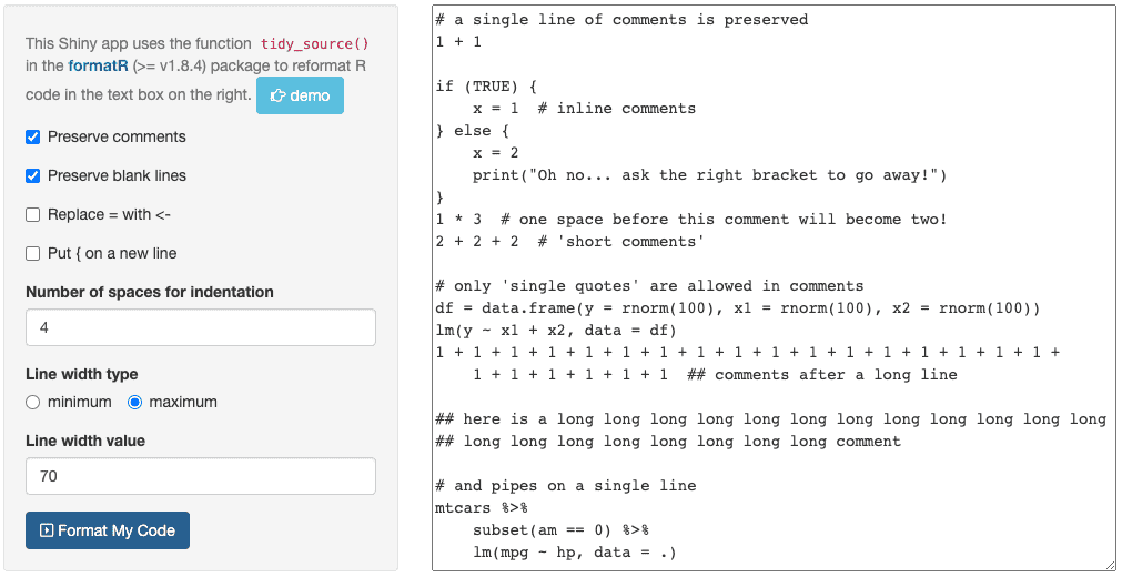 R source code after reformatting