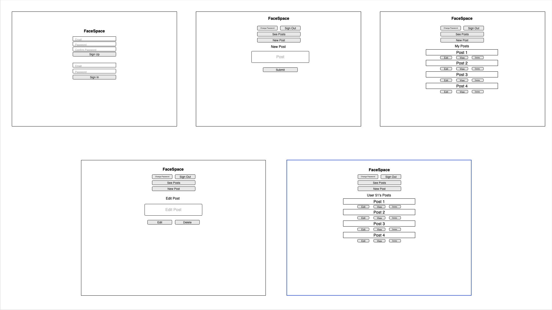 FaceSpace Wireframes