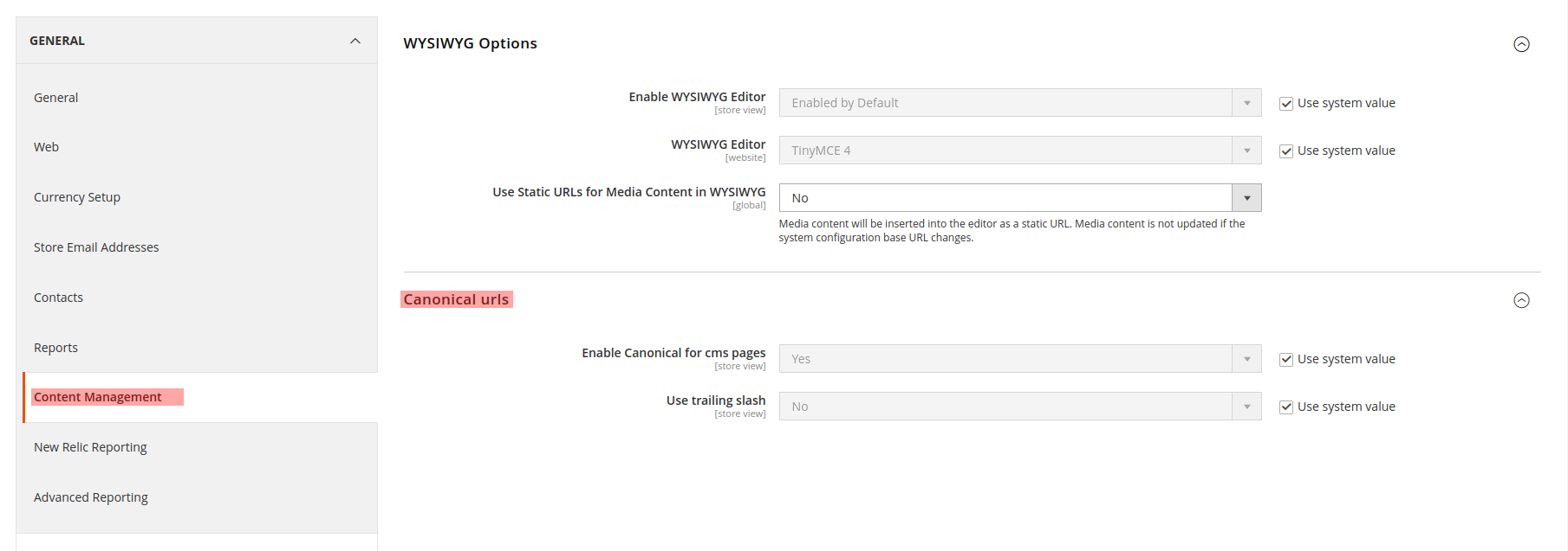 Canonical Cms configuration