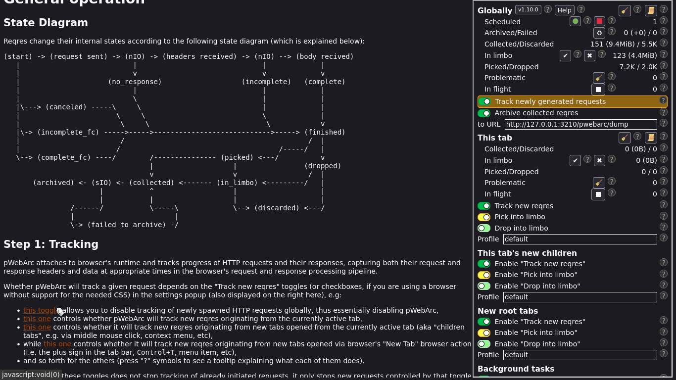 Screenshot of extension's help page under Firefox set to a dark mode theme. The highlighted setting is referenced by the text under the mouse cursor.