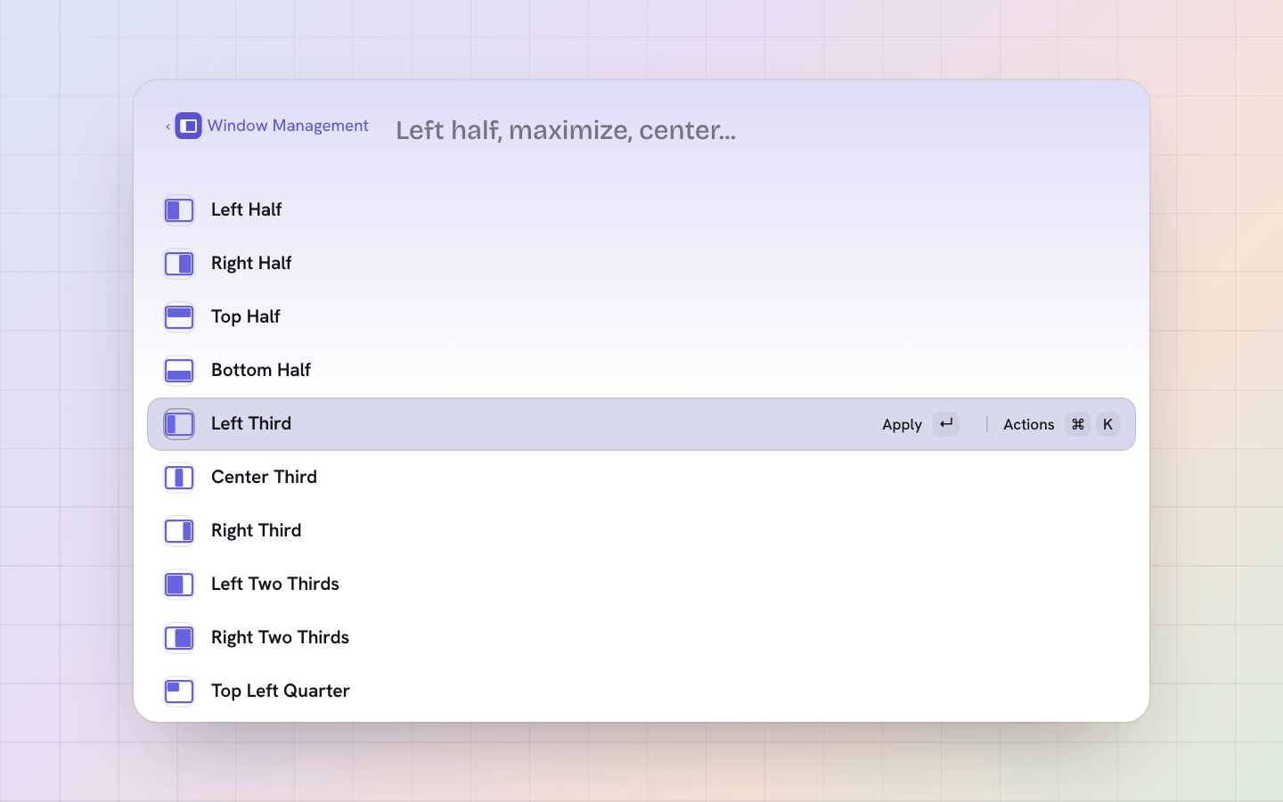 Window management: layouts to arrange the windows on screen