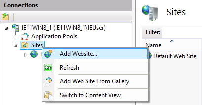 IIS: add website