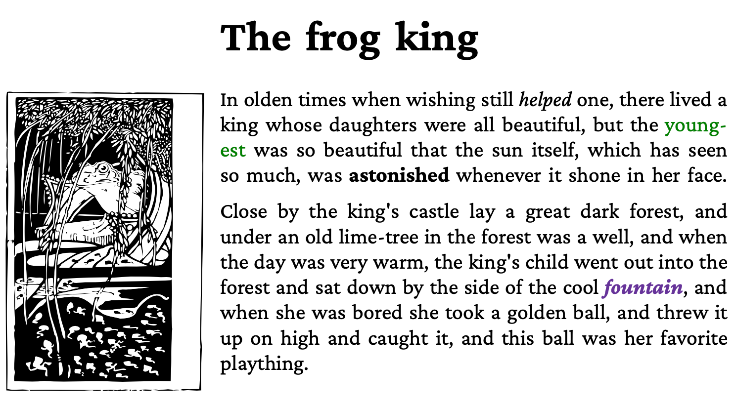 typeset text from the frog king