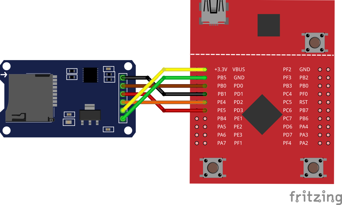 TI TM4C123G Launchpad with Micro SD card adapter attached