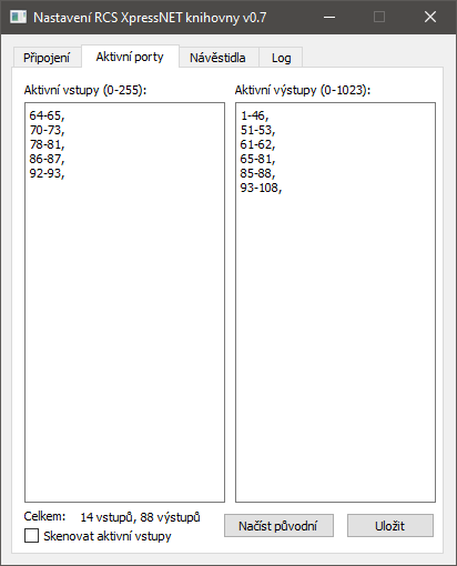 Nastavení knihovny – záložka Aktivní porty