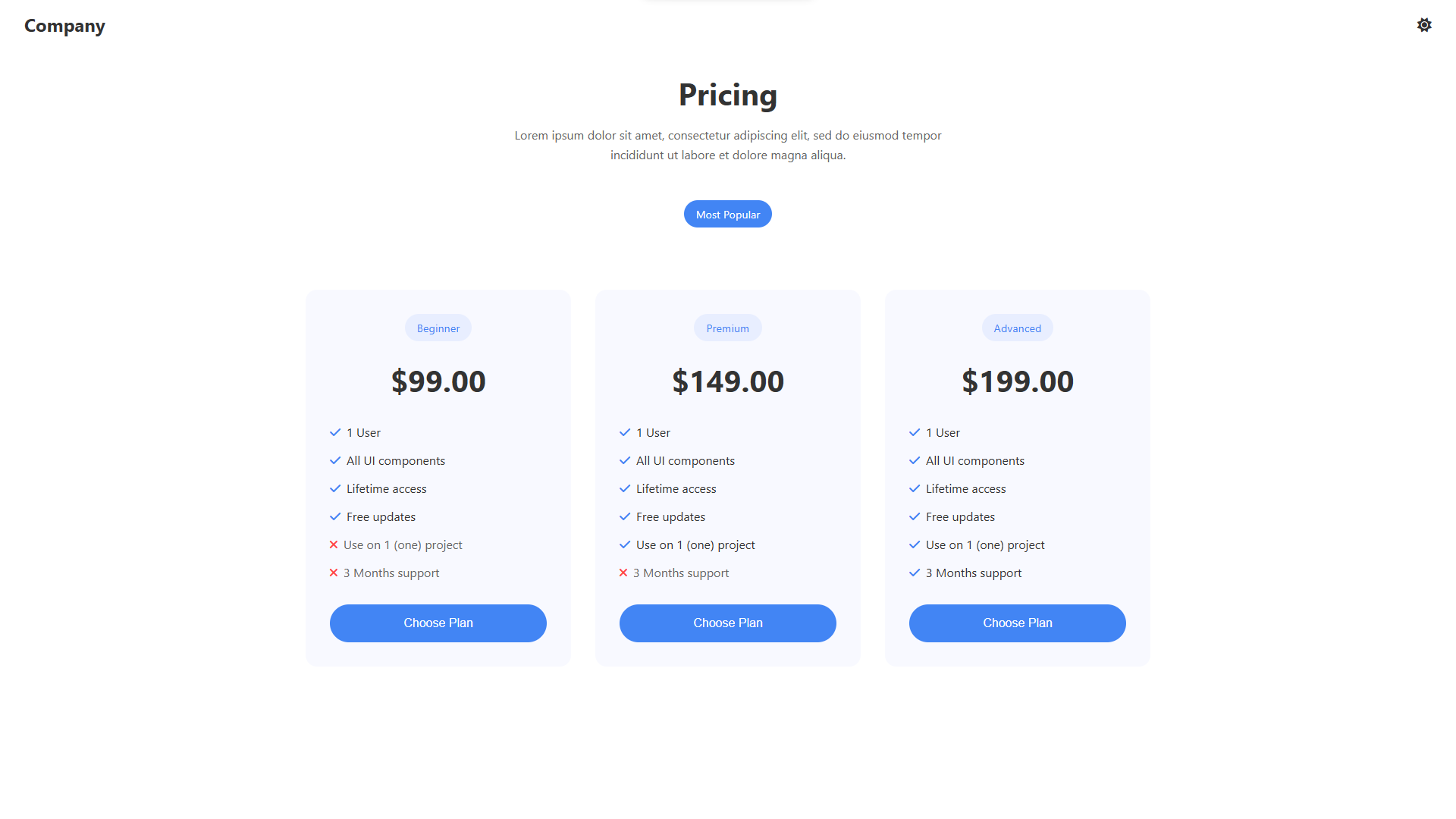 Modern Pricing Theme Preview