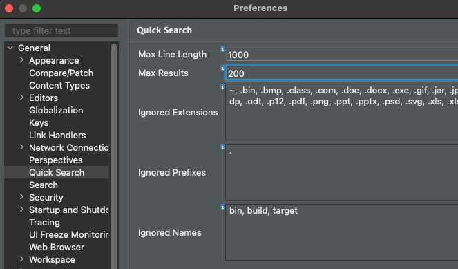 quick search preferences