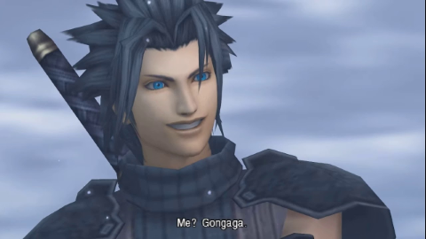 Zack Fair with a silly grin saying "Me? Gongaga."