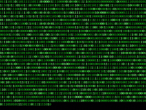 Green Text of Binary Code Scrolling Down