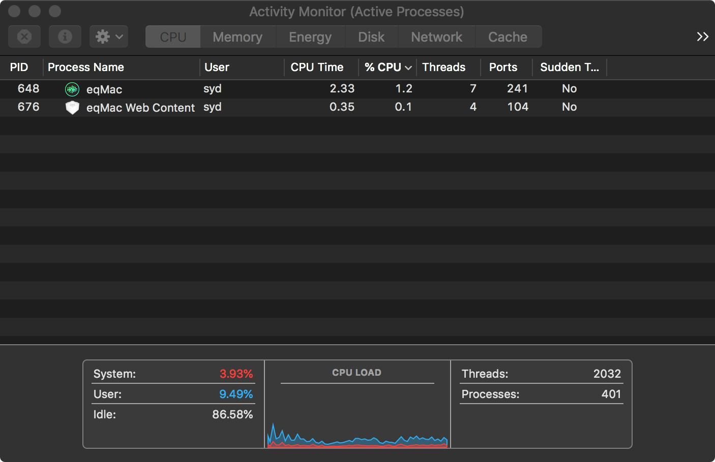 eqMac in Activity Monitor