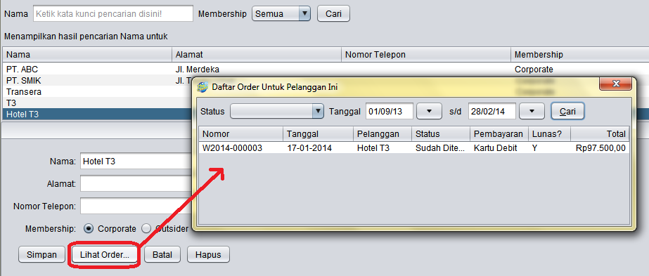 Display Orders From Customer Screen