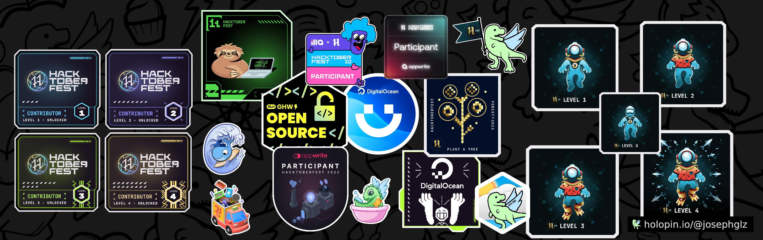 An image of @josephglz's Holopin badges, which is a link to view their full Holopin profile