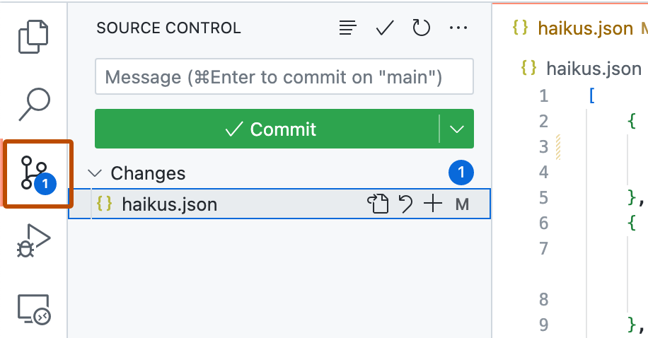 GitHub official screenshot of the Source Control view in the Codespaces Activity Bar