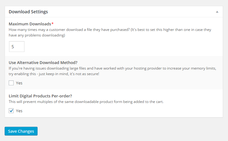 MarketPress - Digital Download Settings