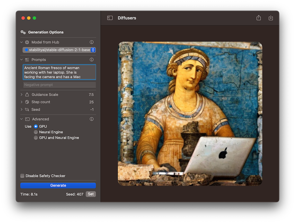 Screenshot showing Diffusers for Mac UI