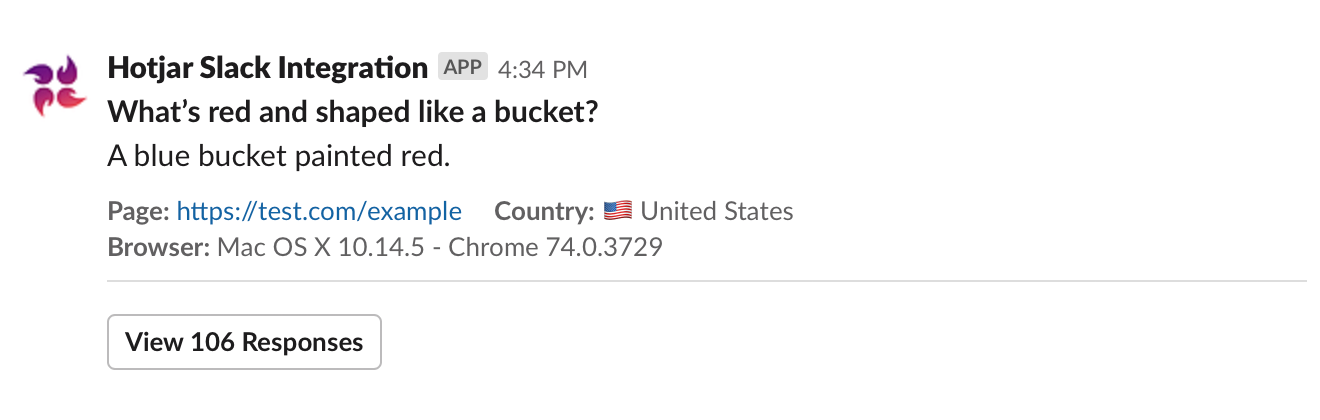 Sample Slack post from the Hotjar integration