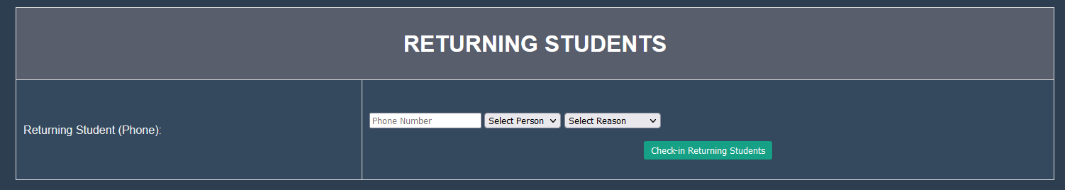 returning student check-in process