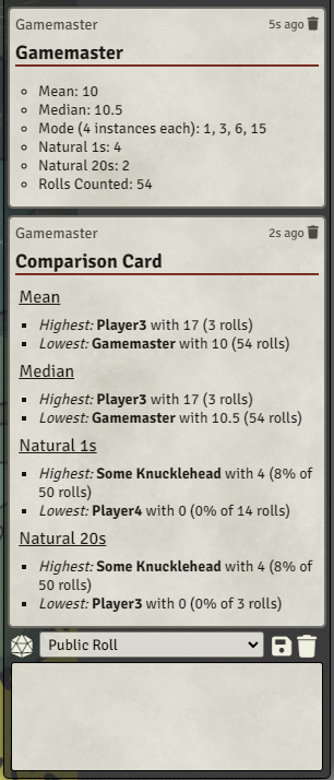 Stats Printed to Chat and Comparison Card