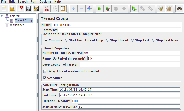 JMeter GUI, main screen