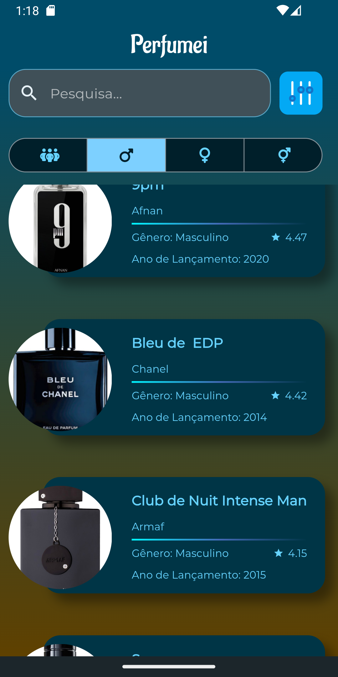 Listagem Perfumes Dark Theme