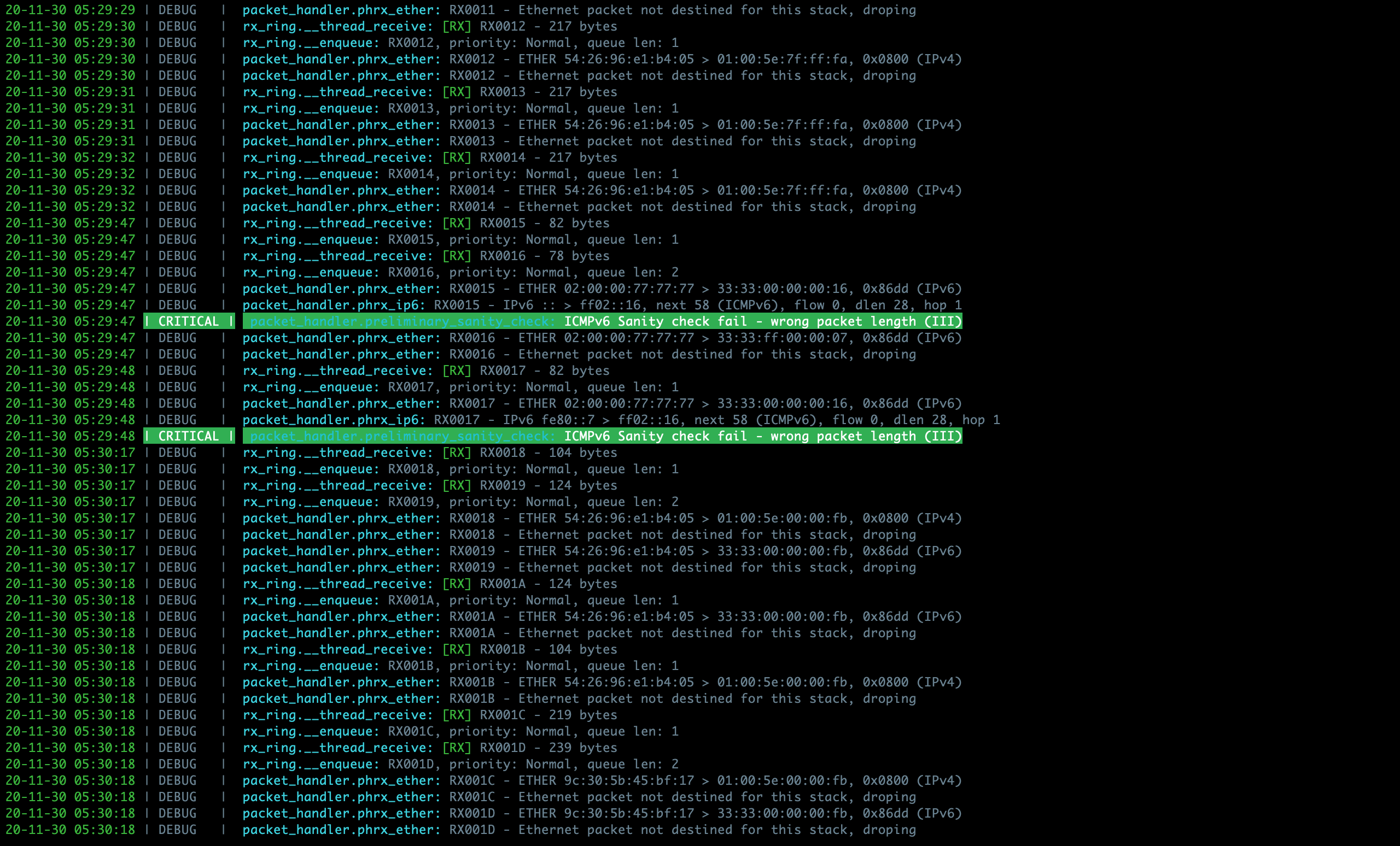 Sample PyTCP log output